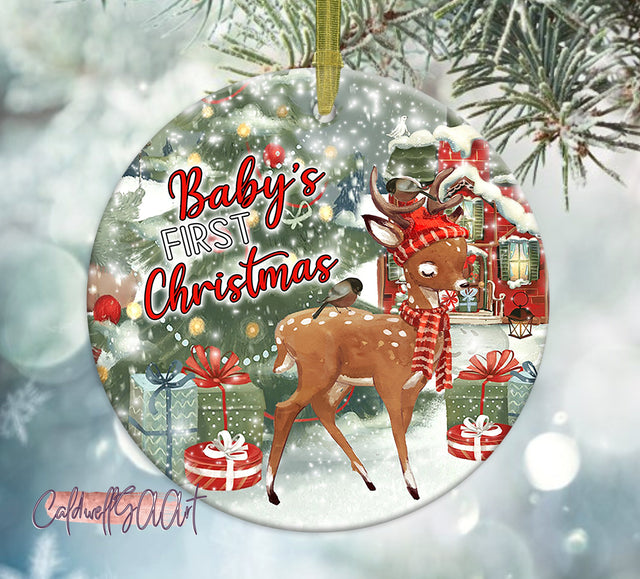 Baby Deer First Christmas Ornament Png, Round Christmas Ornament, PNG Instant Download, Xmas Ornament Sublimation Designs Downloads Sublimation CaldwellArt 