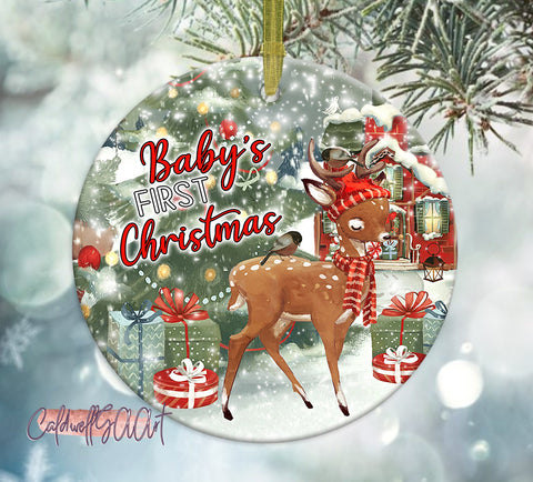 Baby Deer First Christmas Ornament Png, Round Christmas Ornament, PNG Instant Download, Xmas Ornament Sublimation Designs Downloads Sublimation CaldwellArt 