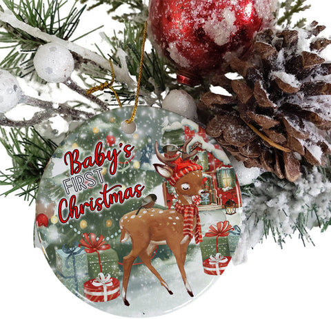 Baby Deer First Christmas Ornament Png, Round Christmas Ornament, PNG Instant Download, Xmas Ornament Sublimation Designs Downloads Sublimation CaldwellArt 