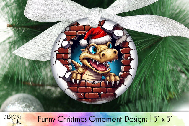 Baby Dinosaur Christmas Ornament Design Sublimation Designs by Ira 