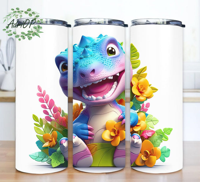 Baby Dinosaur T-Rex 20oz Skinny Tumbler Sublimation Design, Colorful T-Rex Dino's Cartoon, Cute Kids Cartoon Dinosaurs, Kids Baby T-rex Tumbler, Cute Baby Dinos Png Sublimation AdriOP 