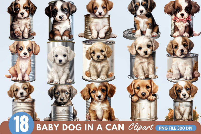Baby Dog in a Can Sublimation Clipart Bundle SVG Regulrcrative 