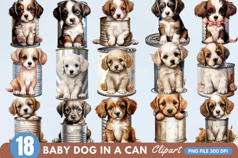 Baby Dog in a Can Sublimation Clipart Bundle SVG Regulrcrative 
