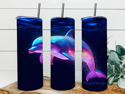 Baby Dolphin 20oz Skinny Tumbler Png, Dolphin Sea Neon Wave Tumbler, Dolphin Swimming Sea Neon Tumbler, Sea Dolphin Neon Png, Neon Dolphin Tumbler Sublimation iStyleDesign 