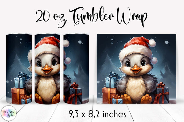 Baby Duck in Santa Hat Christmas Tumbler Wrap Sublimation Designs by Ira 