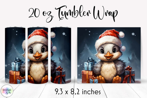Baby Duck in Santa Hat Christmas Tumbler Wrap Sublimation Designs by Ira 