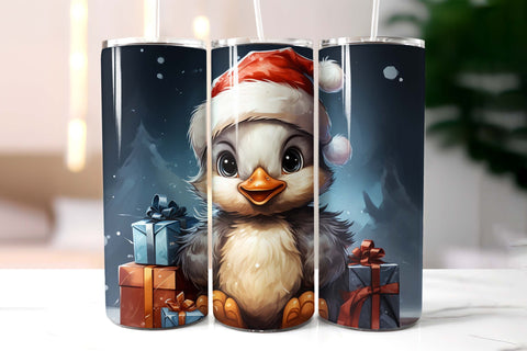 Baby Duck in Santa Hat Christmas Tumbler Wrap Sublimation Designs by Ira 