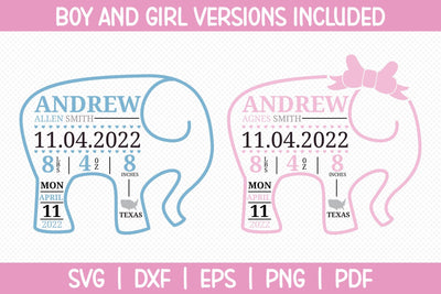 Baby Elephant Birth Announcement SVG SVG CraftLabSVG 