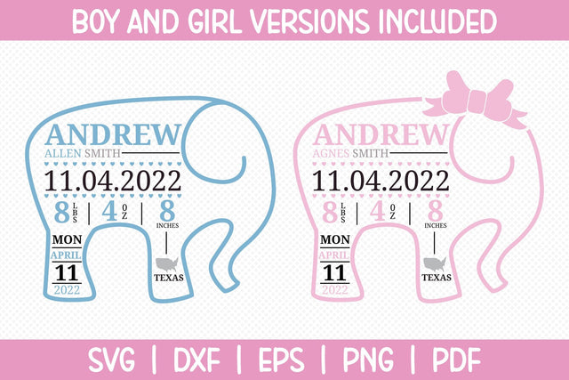 Baby Elephant Birth Announcement SVG SVG CraftLabSVG 