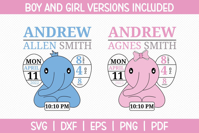 Baby Elephant Birth Announcement SVG SVG CraftLabSVG 