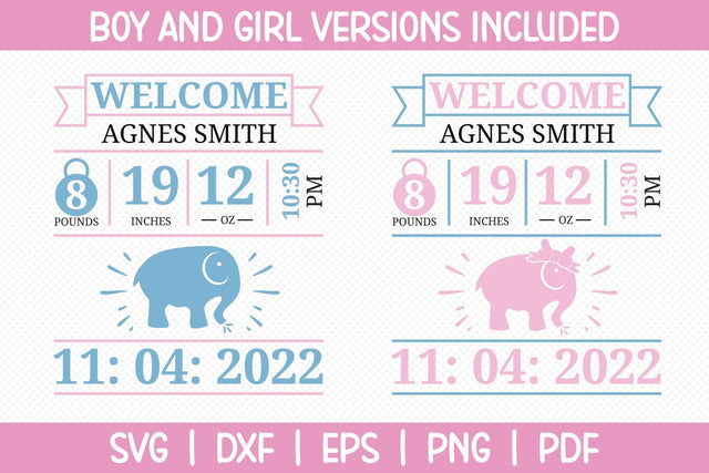 Baby Elephant Birth Stats Announcement SVG SVG CraftLabSVG 