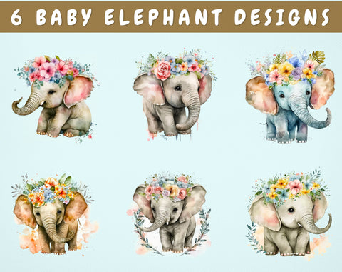 Baby Elephant Clipart Bundle, 6 Designs, Little Elephant PNG Files, Cute Elephant PNG, Elephant Sublimation Designs Sublimation HappyDesignStudio 