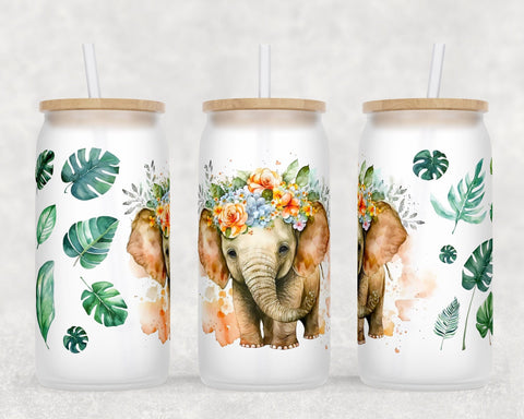 Baby Elephant Libbey Glass Can Wraps, 16 Oz Glass Can Sublimation Designs, Elephant Glass Can PNG Files, Little Elephant Glass Can Wraps Sublimation HappyDesignStudio 