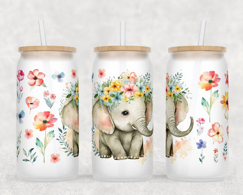 Baby Elephant Libbey Glass Can Wraps, 16 Oz Glass Can Sublimation Designs, Elephant Glass Can PNG Files, Little Elephant Glass Can Wraps Sublimation HappyDesignStudio 