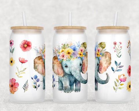 Baby Elephant Libbey Glass Can Wraps, 16 Oz Glass Can Sublimation Designs, Elephant Glass Can PNG Files, Little Elephant Glass Can Wraps Sublimation HappyDesignStudio 