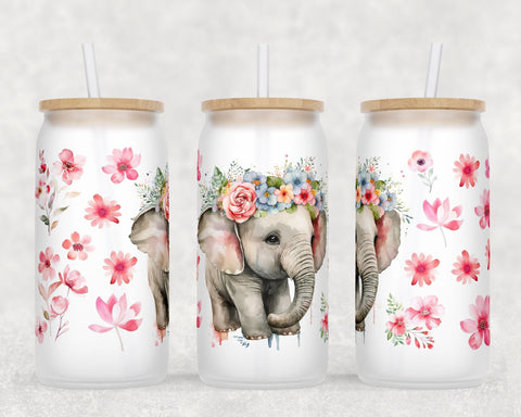 Baby Elephant Libbey Glass Can Wraps, 16 Oz Glass Can Sublimation Designs, Elephant Glass Can PNG Files, Little Elephant Glass Can Wraps Sublimation HappyDesignStudio 