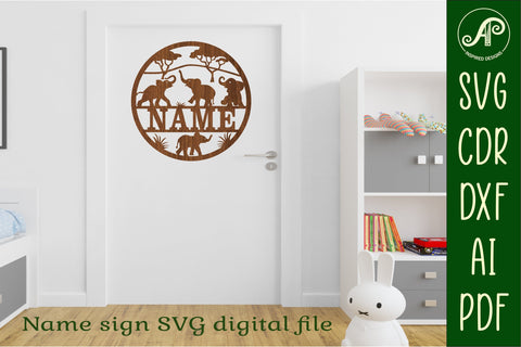 Baby Elephant Name Sign SVG Laser Cut SVG APInspireddesigns 