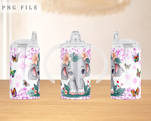Baby Elephant Sippy Cup Wrap, 12oz Sippy Cup Sublimation Design, Little Elephant Sippy Cup PNG Sublimation HappyDesignStudio 