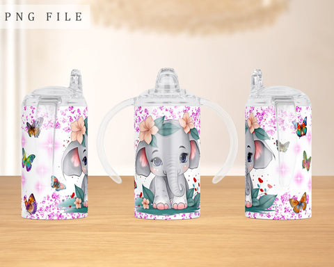 Baby Elephant Sippy Cup Wrap, 12oz Sippy Cup Sublimation Design, Little Elephant Sippy Cup PNG Sublimation HappyDesignStudio 