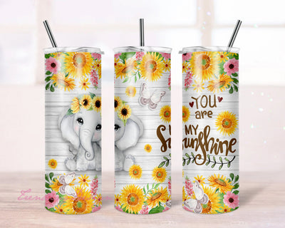 Baby Elephant Sunflowers/ Your are my sunshine - 20 oz Tumbler Design PNG Digital Download Sublimation TrendingDesign 