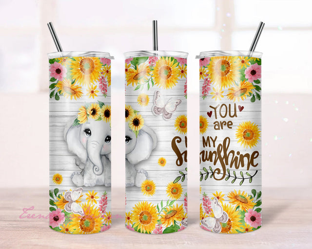 Baby Elephant Sunflowers/ Your are my sunshine - 20 oz Tumbler Design PNG Digital Download Sublimation TrendingDesign 
