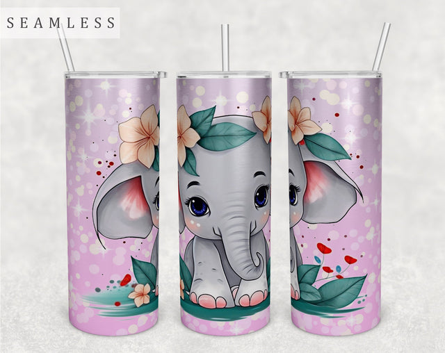 Baby Elephant Tumbler Wrap, 20 Oz Skinny Tumbler Sublimation Design, Seamless Little Elephant Tumbler PNG Sublimation HappyDesignStudio 