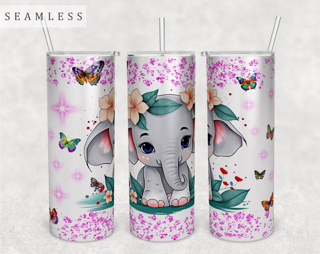 Baby Elephant Tumbler Wrap, 20oz Skinny Tumbler Sublimation Design, Cute Elephant Tumbler PNG Sublimation HappyDesignStudio 