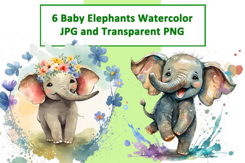 Baby Elephant Watercolor, Flowers, Sublimation, Transparent PNG, JPG Sublimation nikola 