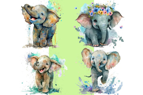 Baby Elephant Watercolor, Flowers, Sublimation, Transparent PNG, JPG Sublimation nikola 