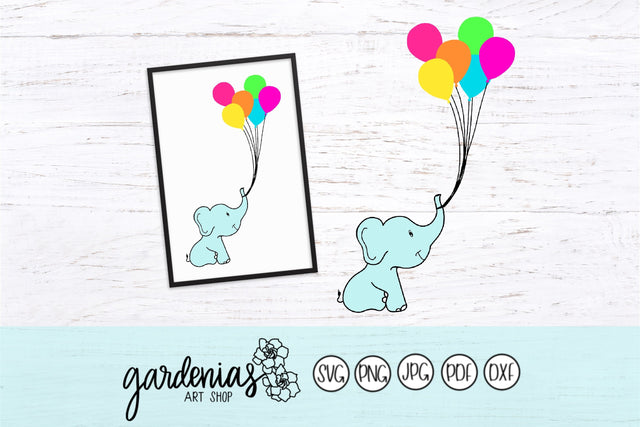 Baby Elephant with Balloons SVG Gardenias Art Shop 