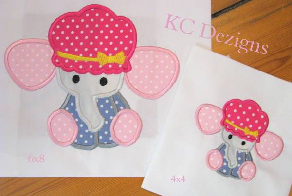 Baby Elephant With Hat Machine Applique Embroidery Design Embroidery/Applique DESIGNS KC Dezigns 
