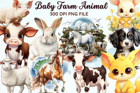 Baby Farm Animal Clipart Bundle Sublimation Regulrcrative 