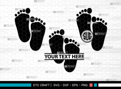 Baby Feet Monogram, Baby Feet Silhouette, Baby Feet SVG, Baby Foot Print Svg, Baby Heart Feet Svg, SB00337 SVG ETC Craft 