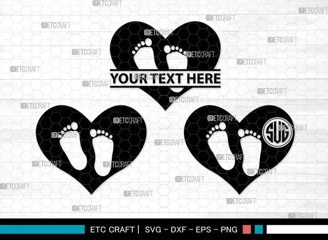 Baby Feet Monogram, Baby Feet Silhouette, Baby Feet SVG, Baby Foot Print Svg, Baby Heart Feet Svg, SB00337 SVG ETC Craft 