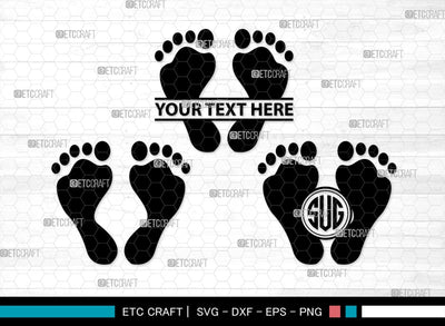Baby Feet Monogram, Baby Feet Silhouette, Baby Feet SVG, Baby Foot Print Svg, Baby Heart Feet Svg, SB00337 SVG ETC Craft 