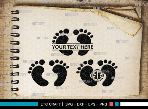 Baby Feet Monogram, Baby Feet Silhouette, Baby Feet SVG, Baby Foot Print Svg, Baby Heart Feet Svg, SB00337 SVG ETC Craft 