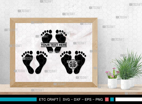 Baby Feet Monogram, Baby Feet Silhouette, Baby Feet SVG, Baby Foot Print Svg, Baby Heart Feet Svg, SB00337 SVG ETC Craft 