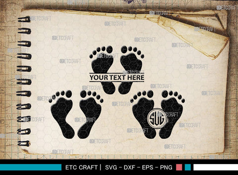 Baby Feet Monogram, Baby Feet Silhouette, Baby Feet SVG, Baby Foot Print Svg, Baby Heart Feet Svg, SB00337 SVG ETC Craft 