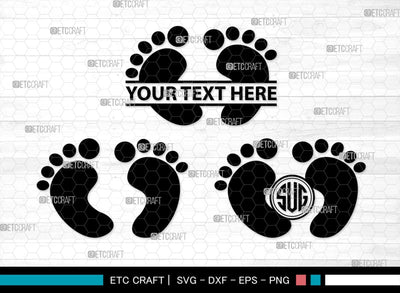 Baby Feet Monogram, Baby Feet Silhouette, Baby Feet SVG, Baby Foot Print Svg, Baby Heart Feet Svg, SB00337 SVG ETC Craft 