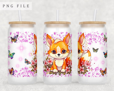 Baby Fox Libbey Glass Can Wrap, 16oz Glass Can Sublimation Design, Little Fox Glass Can PNG File Sublimation HappyDesignStudio 