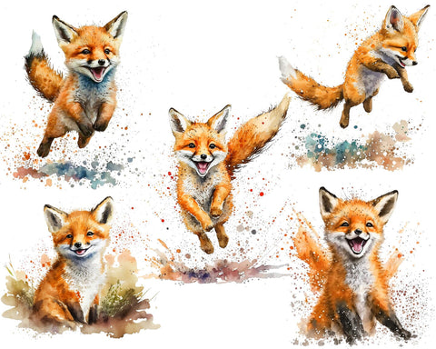 Baby Fox Pups, Cubs, Playful, Watercolor PNG Sublimation nikola 