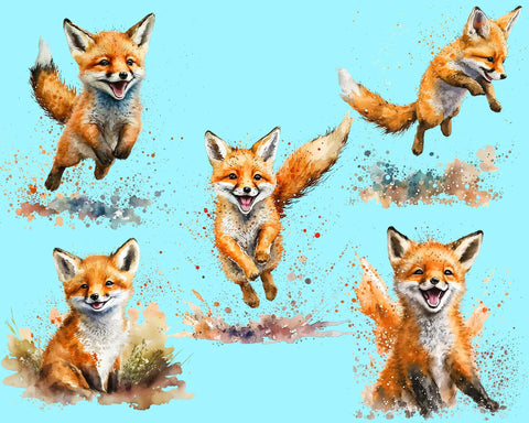 Baby Fox Pups, Cubs, Playful, Watercolor PNG Sublimation nikola 