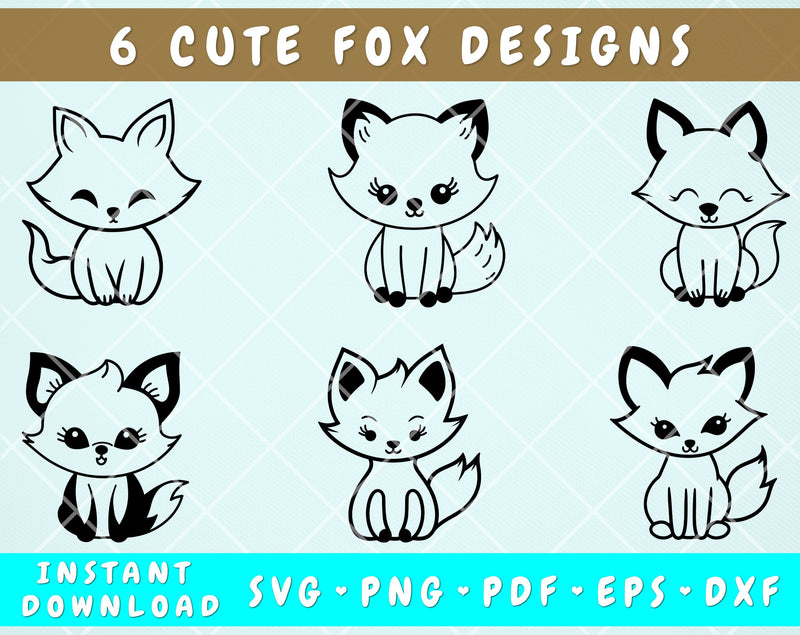 Baby Fox SVG Bundle, 6 Designs, Little Fox PNG, Fox Clipart, SVG For Kids SVG HappyDesignStudio 