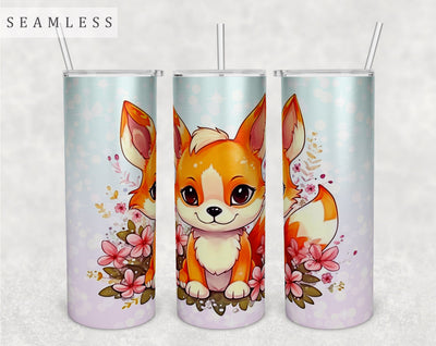 Baby Fox Tumbler Wrap, 20 Oz Skinny Tumbler Sublimation Design, Seamless Little Fox Tumbler PNG Sublimation HappyDesignStudio 