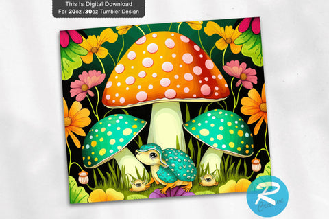 Baby Frogs Under Tall Mushrooms 20 oz / 30 oz Tumbler PNG Sublimation Regulrcrative 