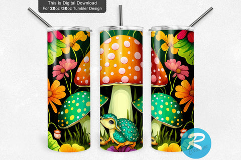 Baby Frogs Under Tall Mushrooms 20 oz / 30 oz Tumbler PNG Sublimation Regulrcrative 