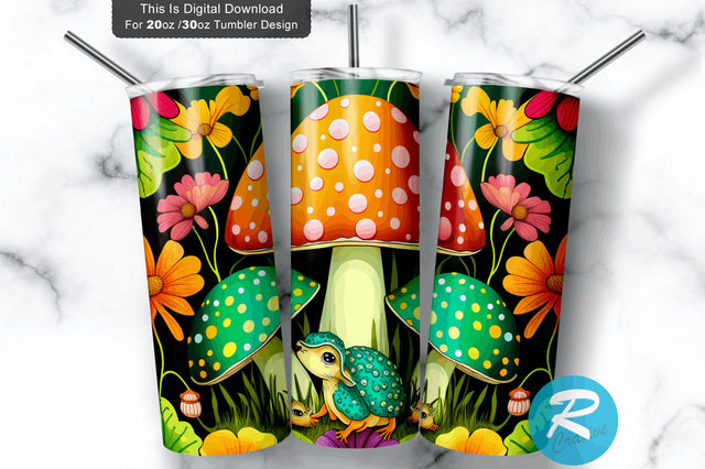 Baby Frogs Under Tall Mushrooms 20 oz / 30 oz Tumbler PNG Sublimation Regulrcrative 