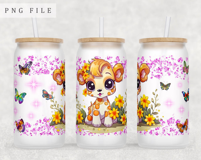 Baby Giraffe Libbey Glass Can Wrap, 16oz Glass Can Sublimation Design, Little Giraffe Glass Can PNG File Sublimation HappyDesignStudio 