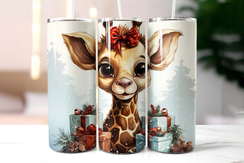 Baby Giraffe with Christmas Gifts Tumbler Wrap Sublimation Designs by Ira 