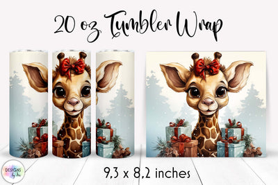 Baby Giraffe with Christmas Gifts Tumbler Wrap Sublimation Designs by Ira 
